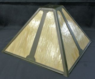 13 " Leaded Glass Mission Style Arts & Crafts Lamp Shade Bronze Finish Frame