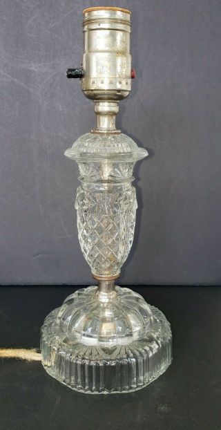 Antique Vintage 12 " Glass Table Lamp Akro Agate Boidoir Light