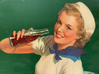 1940 Coca - Cola Tin Lithograph Advertising Tray Sailor Girl Coke Tray Coshocton