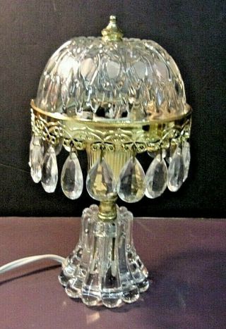 Vintage Crystal Nightlight Lamp With Prisms And Crystal Shade - Small - 8 1/2 "