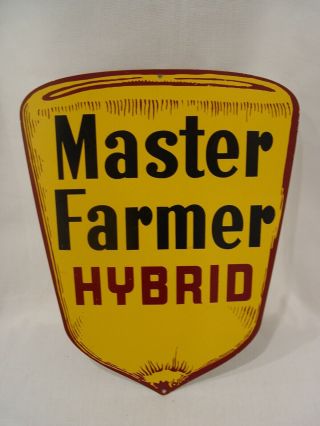 Old Master Hybrids Seed Corn Die - Cut Metal Advertising Farm Store Sign