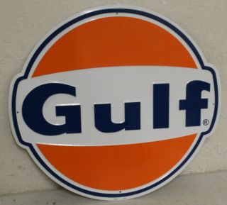2 Large Vintage Style 24 " Gulf Gas Station Signs Man Cave Garage Decor Oil Can