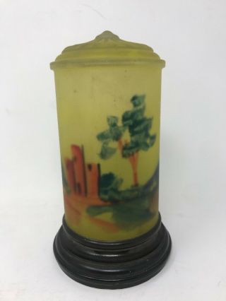Vintage Reverse Hand Painted Frosted Glass Lamp Shade Cylinder Landscape