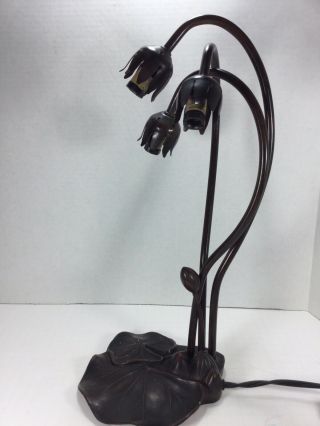 Vintage Cast Metal Goose Neck Lily Pad Table Lamp Base 3 Tulip Connection