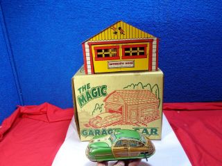 Vintage Tin Litho Toy Marx Magic Garage & Wind - Up Car