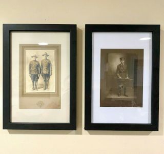 First World War Ww1 Studio Photographs: 2 Doughboy Soldiers & European Soldier