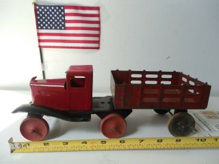1930 ' s Girard,  Marx tractor and stake trailer pressed steel 2