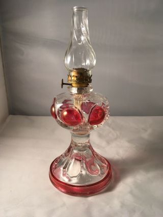 Vintage Eapg Ruby Stained Miniature Kerosene Oil Lamp Bulls Eye Pattern