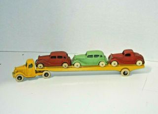 Tootsietoy 198 Mack Auto Transport & 2 1935 Ford Sedans 1 1935 Ford Coupe