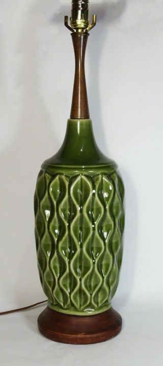 Vintage 60s Mid Century Modern Avocado Green Ceramic Electric Table Lamp,