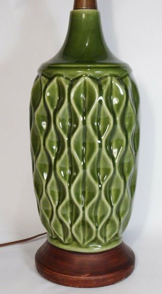 Vintage 60s Mid Century Modern Avocado Green Ceramic Electric TABLE LAMP, 2