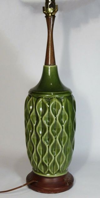 Vintage 60s Mid Century Modern Avocado Green Ceramic Electric TABLE LAMP, 3