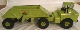 Mighty Tonka Bottom Dump Truck Lime Green Pressed Steel With Trailer