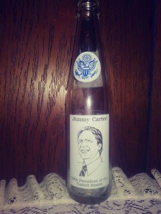 Jimmy Carter,  39th.  President 10 Oz.  Coca Cola Bottle,  Clear Glass,  Never Filled