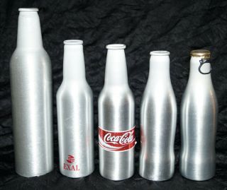 5 Different Aluminium Test Bottles Coca - Cola Blak,  Budweiser,  Burn Energy