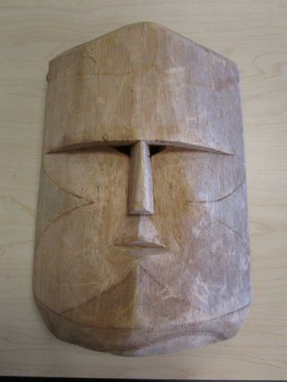 Vintage Hand Carved Face In Light Wood 9.  5  X 7