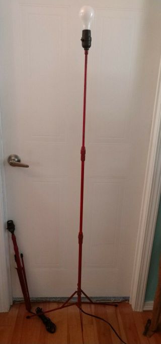 2 Vtg.  Telescopic Tripod Music Stand Floor Lamp Mid Century Painted Red 5 