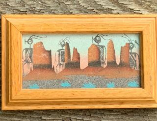 Navajo Sand Painting Authentic Framed Signed By Artist 8” X 4 1/2” Vintage