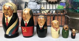 Vintage Russian Nesting Dolls Soviet Leaders Handpainted 1980 