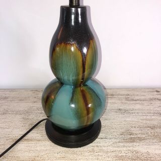 Vintage Table Lamp Mid Century Modern Drip Glaze Pottery Turquoise 28”