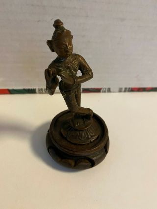 Vintage Oriental Brass Dancing / Yoga Buddha On Wooden Stand Chinese Thai