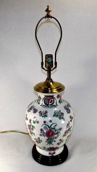 Lovely Hand Painted Porcelain Ginger Jar Lamp 3 Way Solid Brass Cap And Finial