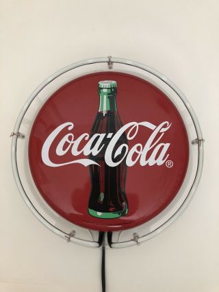 Coke Neon Sign Round Button Vintage Sign Metal 14” Authentic Coca Cola
