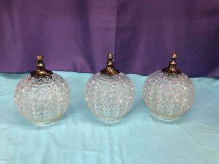 Set Of 3 - 8” Faceted Clear Glass Globes Hollywood Regency Mid Century Light Swag