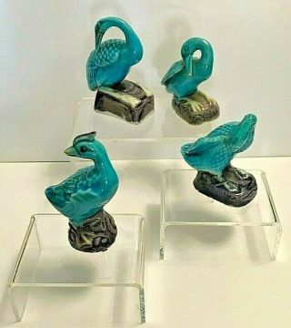 Vintage Chinese Export Turquoise Porcelain Duck Group Of (4)