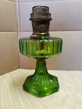 Vintage Aladdin Green Crystal Corinthian Model B Oil Lamp