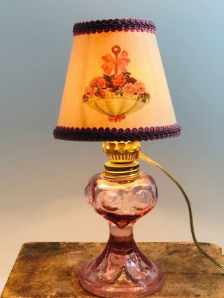 Vintage Pink Depression Glass Lamp W/ Shade