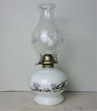 Vintage Decorative Oil Kerosene Hurricane Lamp Milk Glass Base Painted Globe