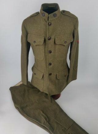 Wwi Ww1 Us Army Cavalry M1912 Wool Tunic With Horse Patch Sergeant Rank W/ Pants