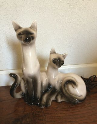 Vintage 1950’s Siamese Cat Porcelain Tv Lamp