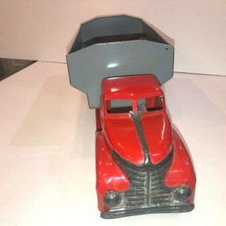 Marx - Wyandotte - Large Red Pressed Steel Dump Truck With Gray Dump Bed C - 7,