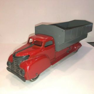 MARX - WYANDOTTE - LARGE RED Pressed Steel Dump Truck with Gray Dump Bed C - 7, 2