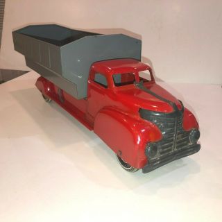 MARX - WYANDOTTE - LARGE RED Pressed Steel Dump Truck with Gray Dump Bed C - 7, 3