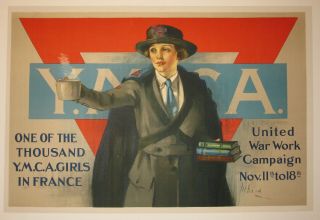 Ymca Ywca Girl Poster Linen First World War I Ww1 Wwi 1918 Neysa Mcmein