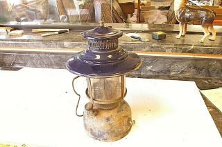 Old American Gas Machine Coleman Style Vintage Lantern Blue Enamel Top