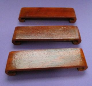 3 Vintage Chinese Rectangle Wood Pedestal Stands 4 " Long X 1 1/8 " Wide X 1/2 "
