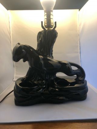 Vintage Mid Century Glossy Black Panther Tv Table Lamp,  Planter Ceramic 1950’s