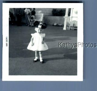Black & White Photo F,  2497 Little Girl In Dress Posed In Mickey Mouse Ears