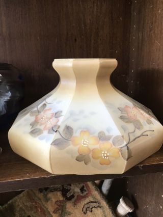 Floral 9 Sided - Glass Oil Table Lamp Shade - Aladdin Rayo Coleman - 10 " Fitter
