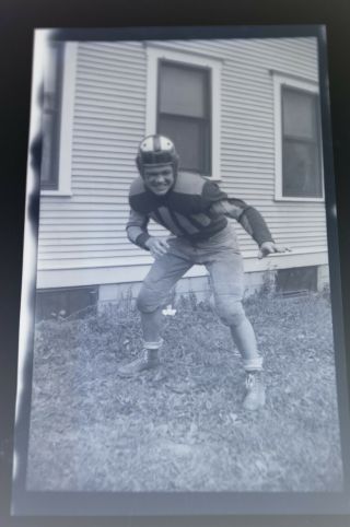 Vintage Black And White Photo Negative 1940s? Young College Boy Man Football