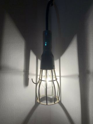 Vintage Industrial Shop Drop Trouble Light Lamp Steampunk Wood Hand W/ Cord Work