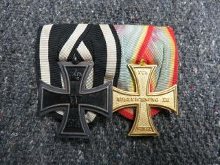Wwi Imperial German Medal Bar - Iron Cross 2nd Class - Mecklenburg Merit Cross