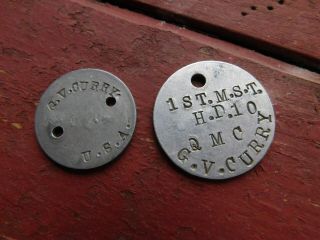 Wwi Us Dog Tags G.  V.  Curry 1st M.  S.  T.  H.  D.  10 Unresearched From Ill.