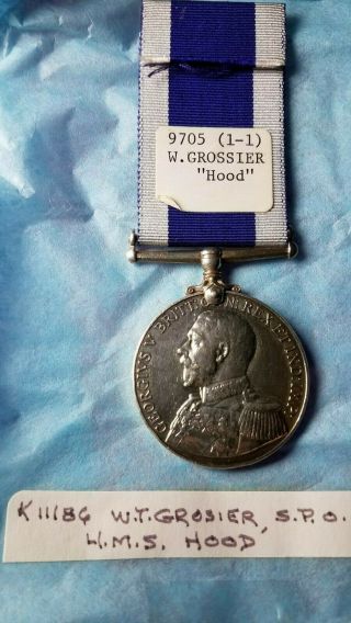 Wwi Royal Navy Service Medal World War Hms Hood W.  T.  Grosier 11166