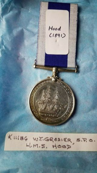 WWI Royal Navy Service Medal WORLD WAR HMS HOOD W.  T.  Grosier 11166 2