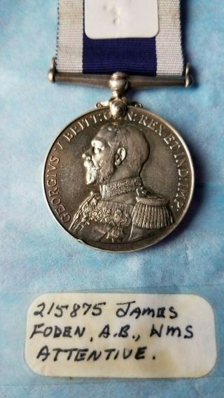 Wwi Royal Navy Service Medal World War Hms Attentive James Foden 215875